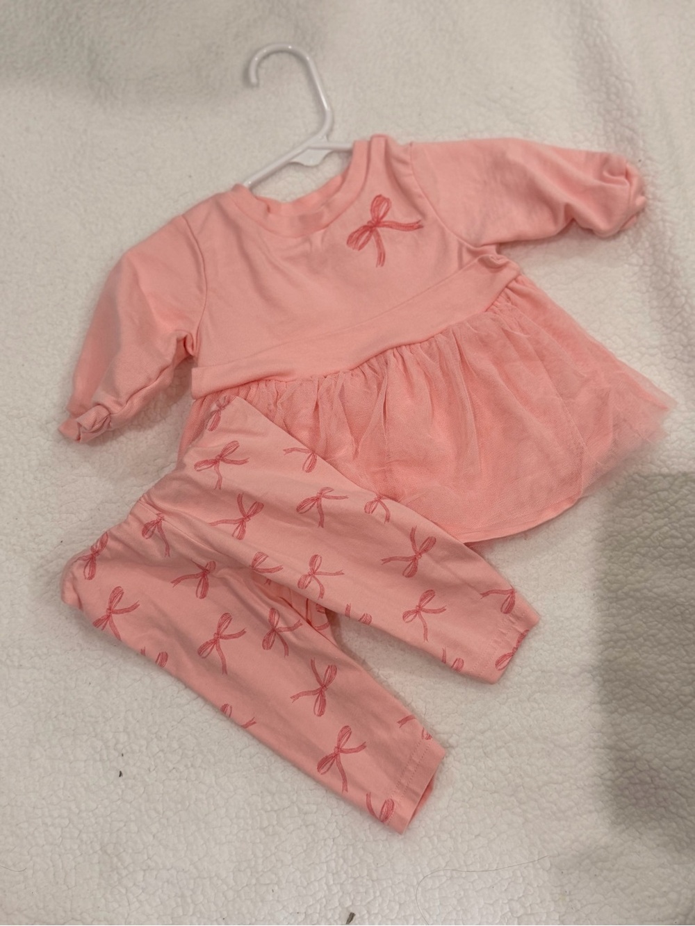 Carter's Pink Bow Tulle Top and Bow Print Leggings Set